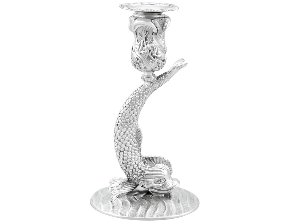 Vintage Irish Sterling Silver Fish Candlesticks
