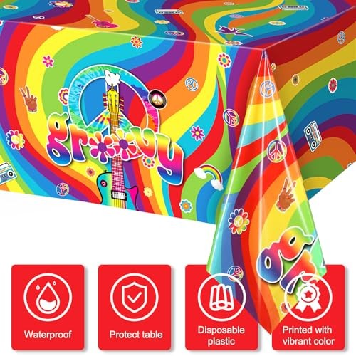 Pcs Plastic Groovy Tablecloths Retro Hippie Table Covers for Rectangle 3