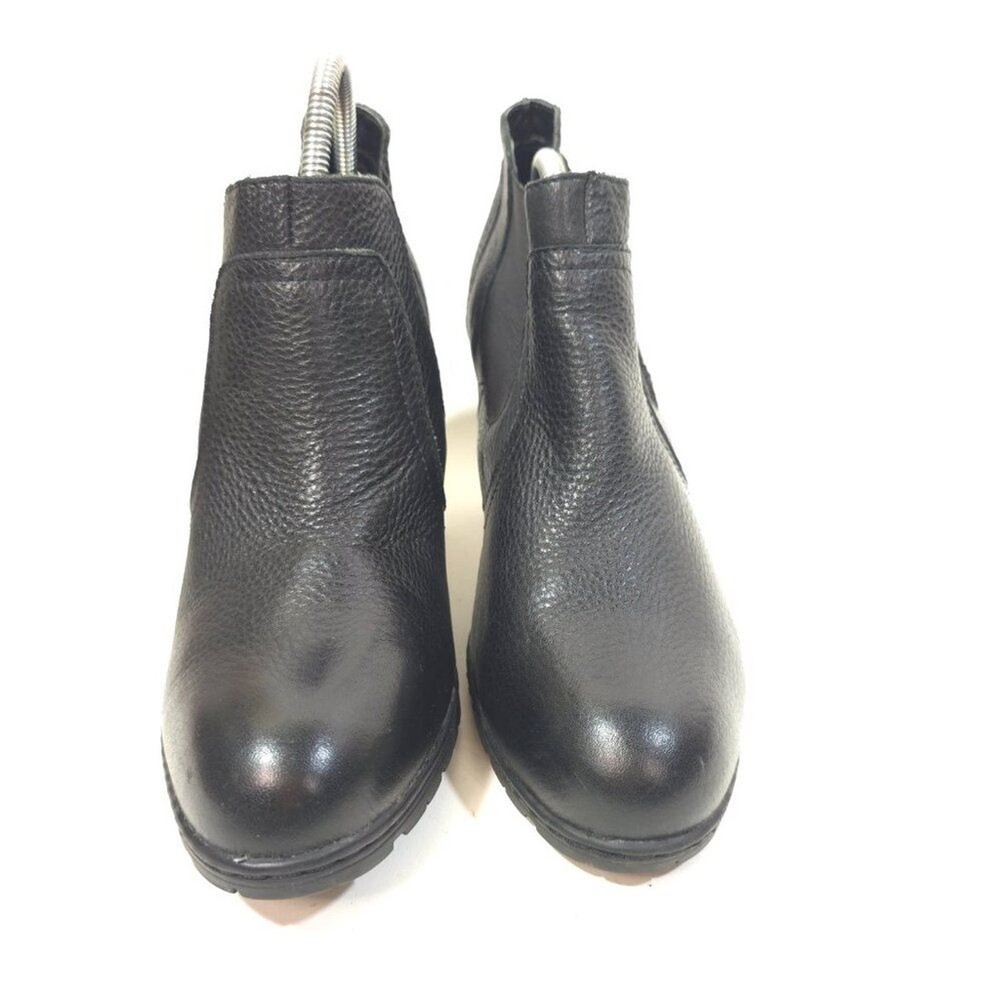 BOC Black Leather Chunky Heel Ankle Booties Women’s Classic Pull On Boots