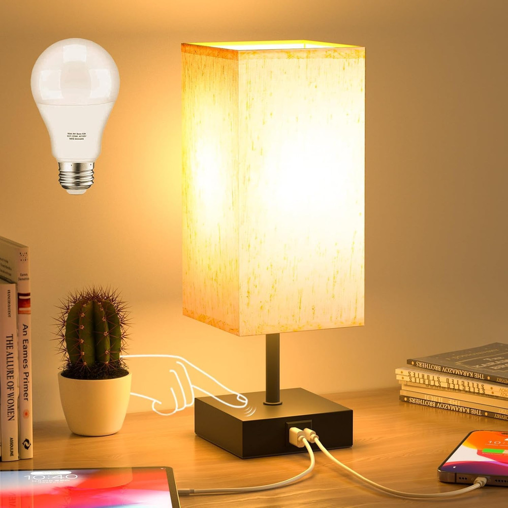 Bedside Lamp, Touch Control Table Lamp for Bedroom, Small Nightstand Lamp with 3