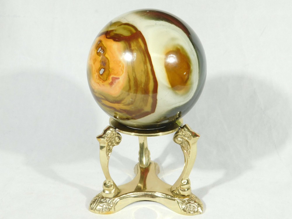Sphere Display Stand Large Size Scroll Design Polished Brass Color