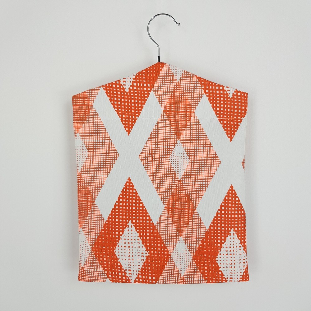 Peg Bag Handmade Orange White Diagonal Print Lined Laundry Clothes Peg Holder