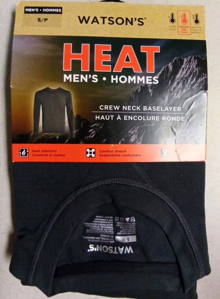 Watson's Men's Heat Base Layer Crew Neck Size Small Charcoal