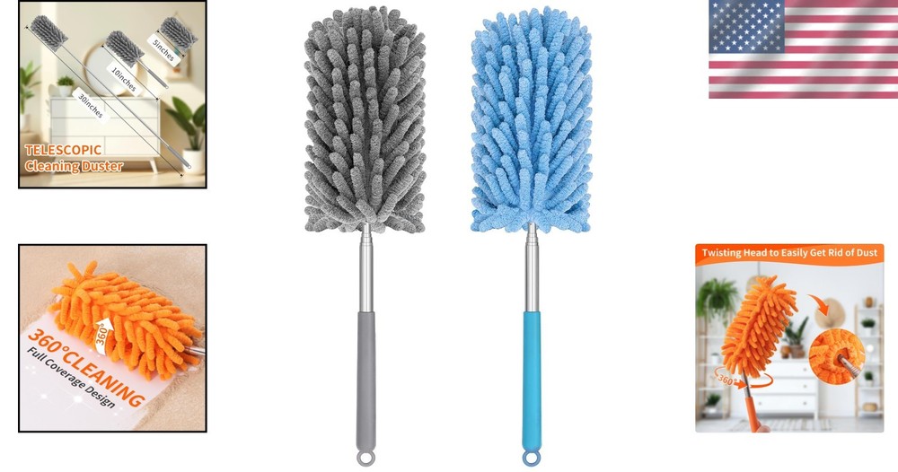Compact 2-Pack Mini Duster - 360° Rotatable with Telescopic Handle Efficiency