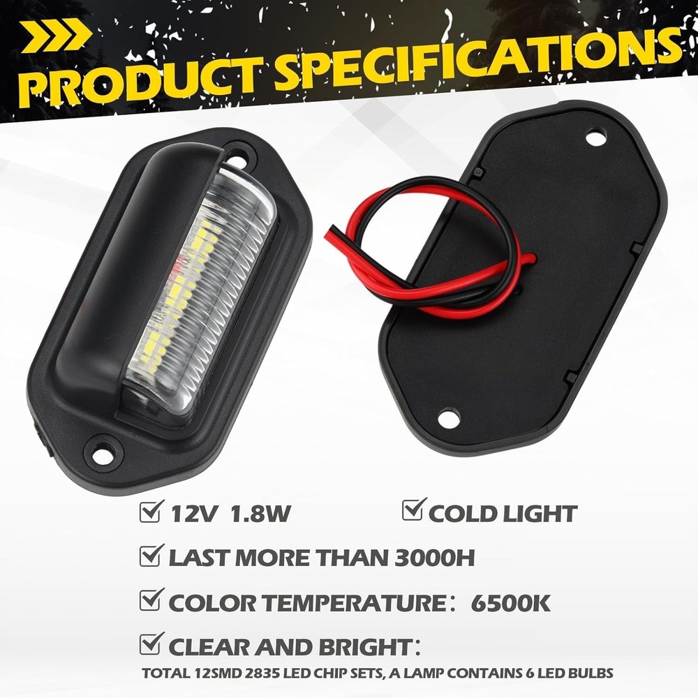 6 LED Waterproof License Plate Light - 2 Pack Durable Tail Light for Vehicles