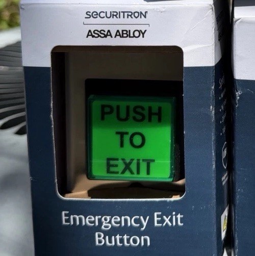 Securitron EEB2 Emergency Exit Button Single Gang Backplate Green/Red Lens Timer