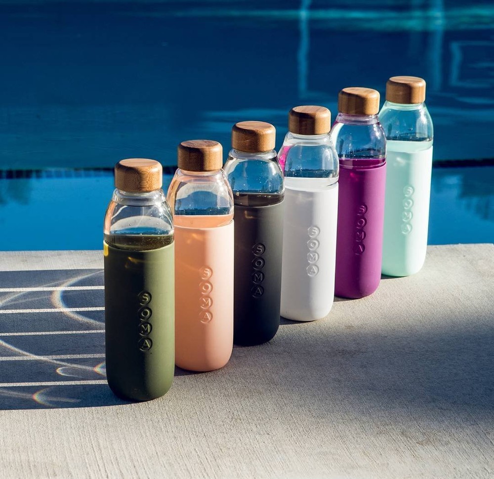 Full Circle Home Glass Water Bottle Grey