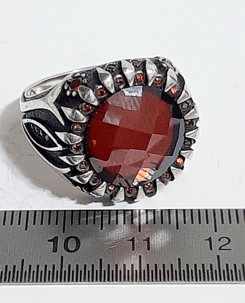 Mens 925 Silver Ring Emeralds Tourmaline Red Ruby Sterling Man Ring $
