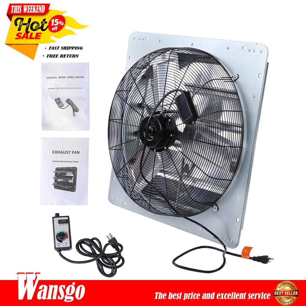 24 Inch Shutter Exhaust Fan, 4120 Cfm, With Speed Controller Wall Mounted Silver