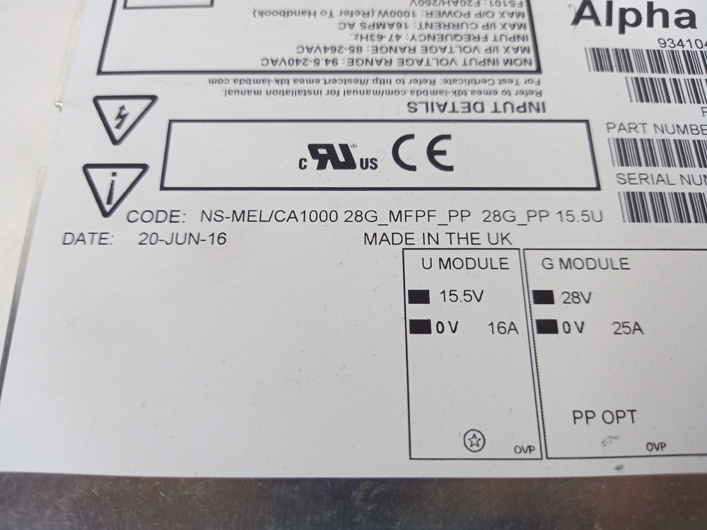Power Supply for Abbott Cell-Dyn RUBY Hematology Analyzer TDK Lambda Alpha 1000W