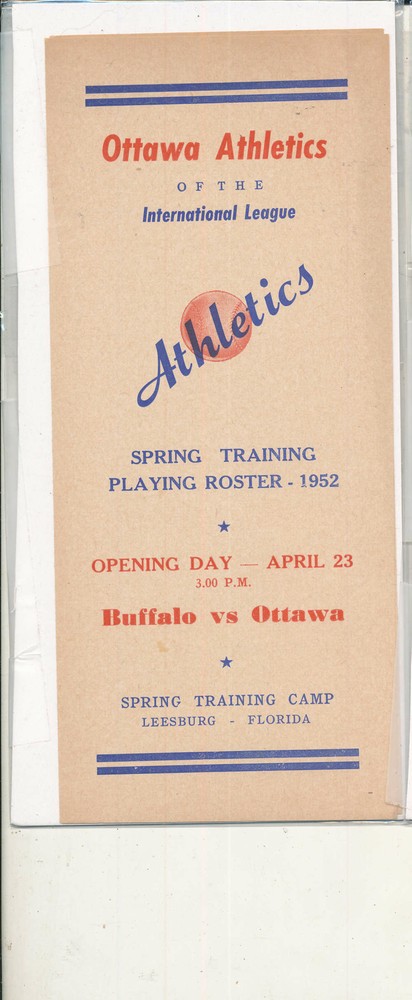 1952 Ottawa Athletics Spring Training Roster em