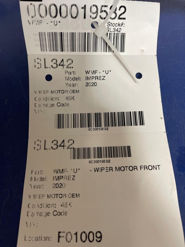 20 SUBARU IMPREZA Wiper Motor Front