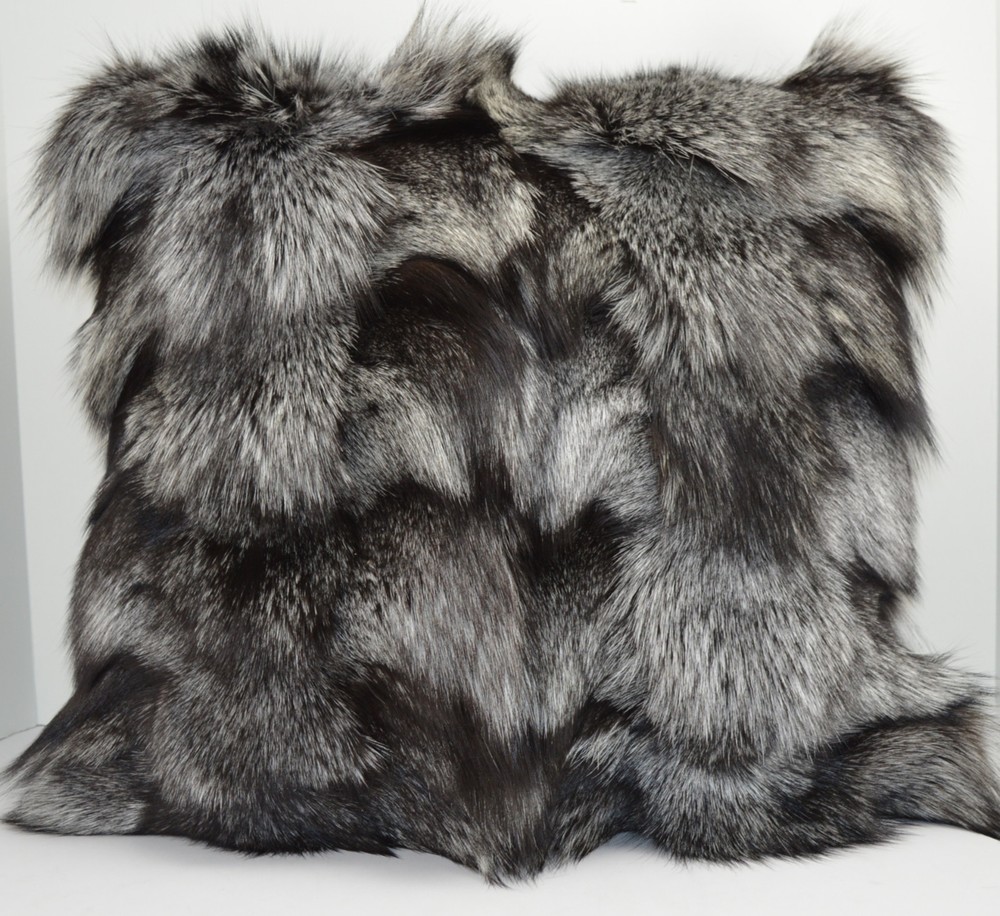 Silver Fox Fur pillow Real Genuine Authentic