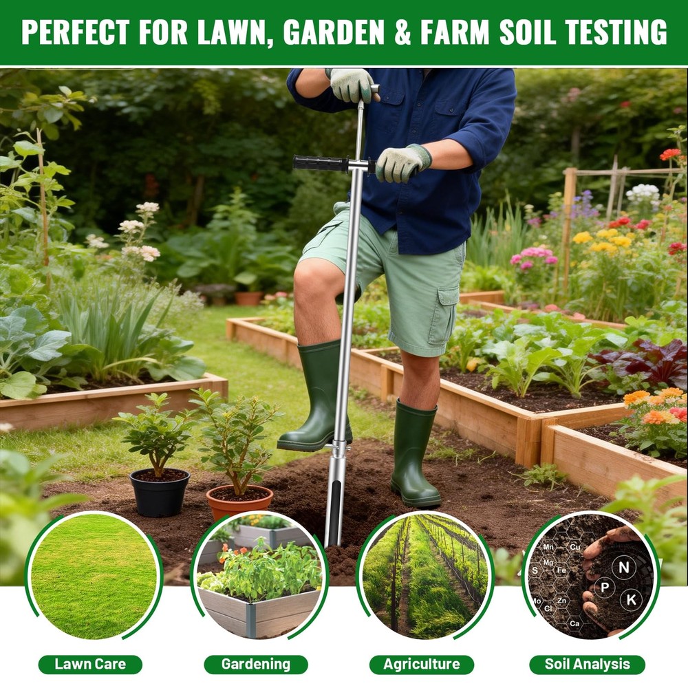 40 Inch Soil Sampler Probe, Stainless Steel Soil Core Sampling Tool with T-Ha...