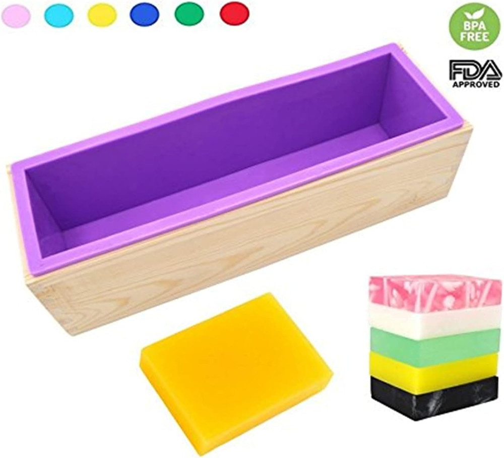 Flexible Rectangular Soap Silicone Loaf Mold Wood Box for 42Oz Soap Making Suppl
