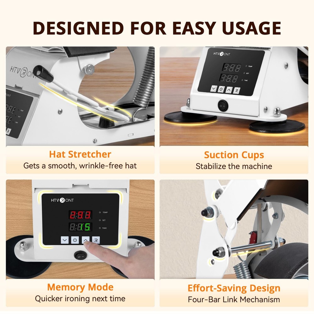 Hat Press Machine - Hat Press Heat Machine for Caps with 2 Platens & Caps Str...
