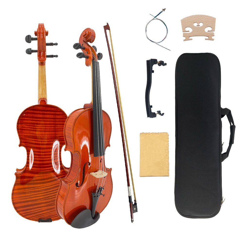 Handcrafted 4/4Violin Solid One-Piece Back Flamed Maple 30yr Spruce Complete Set