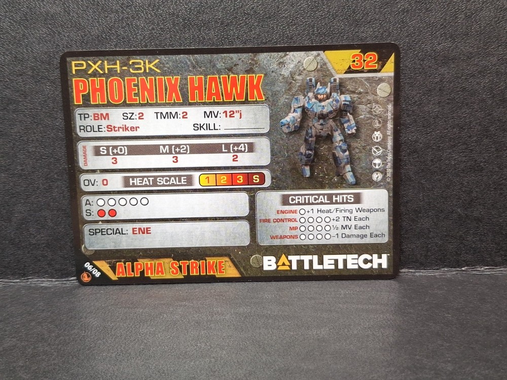 BattleTech Phoenix Hawk + Alpha Strike & Pilot Cards Inner Sphere Battle Lance