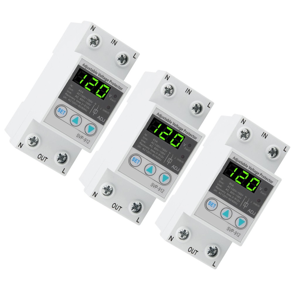 SVP‑912 120VAC Adjustable Automatic Reset Voltage Current Protector 40A/63A/80A