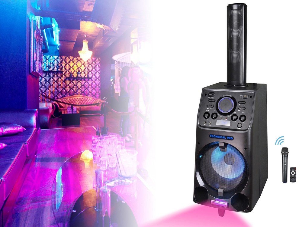 Technical Pro WASP2 10'' Portable Rechargeable LED Party Speaker+(2) Mics+Remote