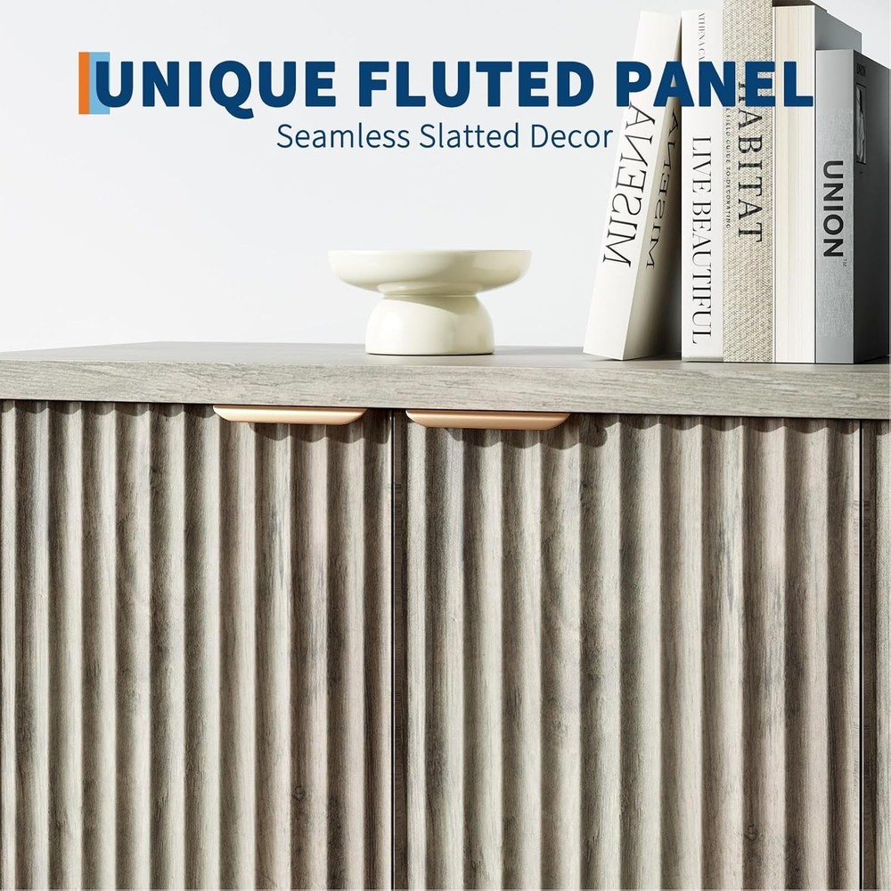 Large Fluted Buffet Cabinet with Storage Accent Sideboard 55'' Modern Credenza🔔
