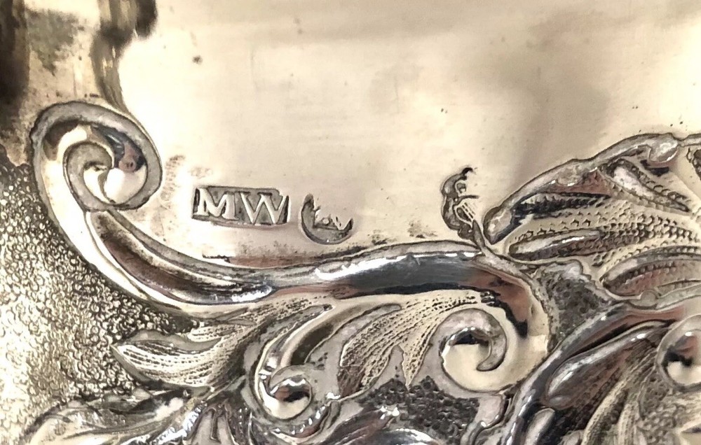 Stunning Antique Irish Solid Silver Two Handled Loving Cup Floral Embossed