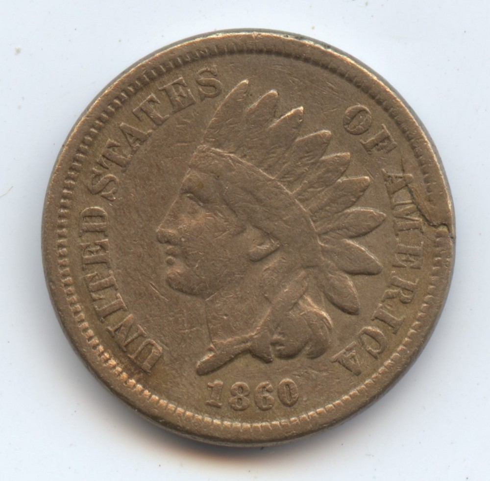 Error 1860 Indian Cent (#6488) Obv. Peel. VG. Cleaned.