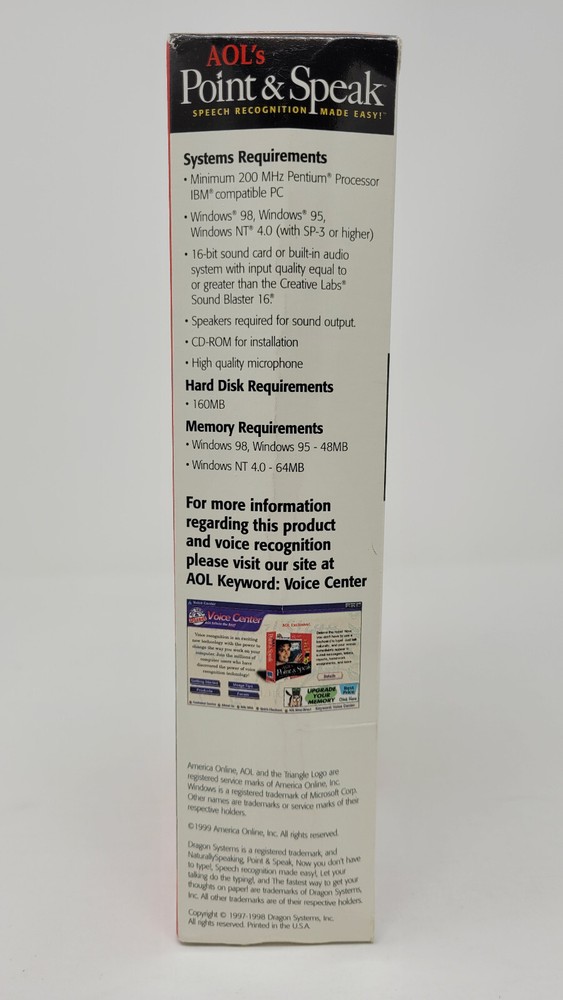 Dragon Systems AOL's Point & Speak Speech Recognition for PC Windows - NEW