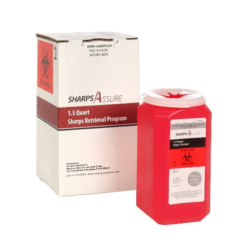 Sharps Retrieval Program Containers, 1.5 Qt, Plastic, Red