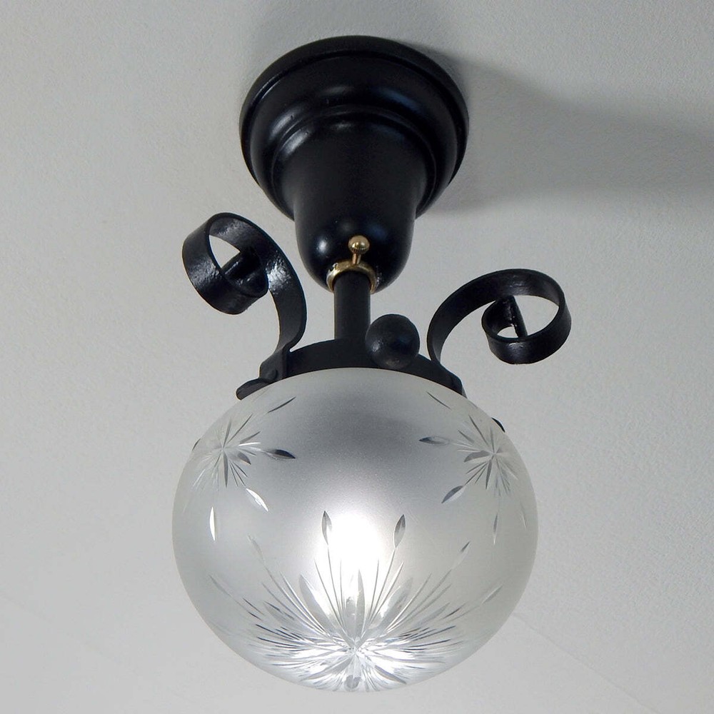 Restored Antique Iron Semi-Flush Ceiling Light Fixture
