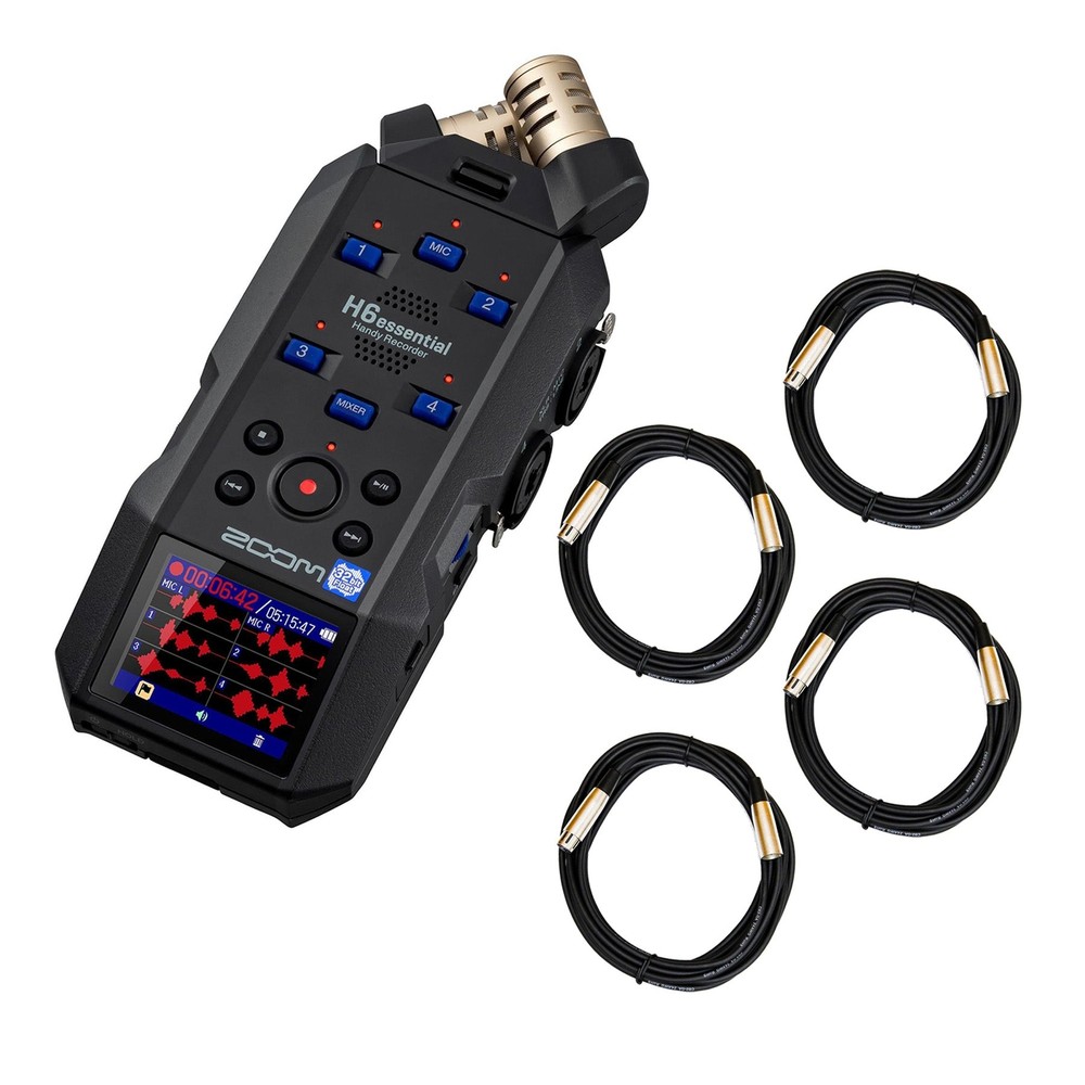 Zoom H6essential Digital Recorder Bundle with Four XLR Cables H-6 Essential