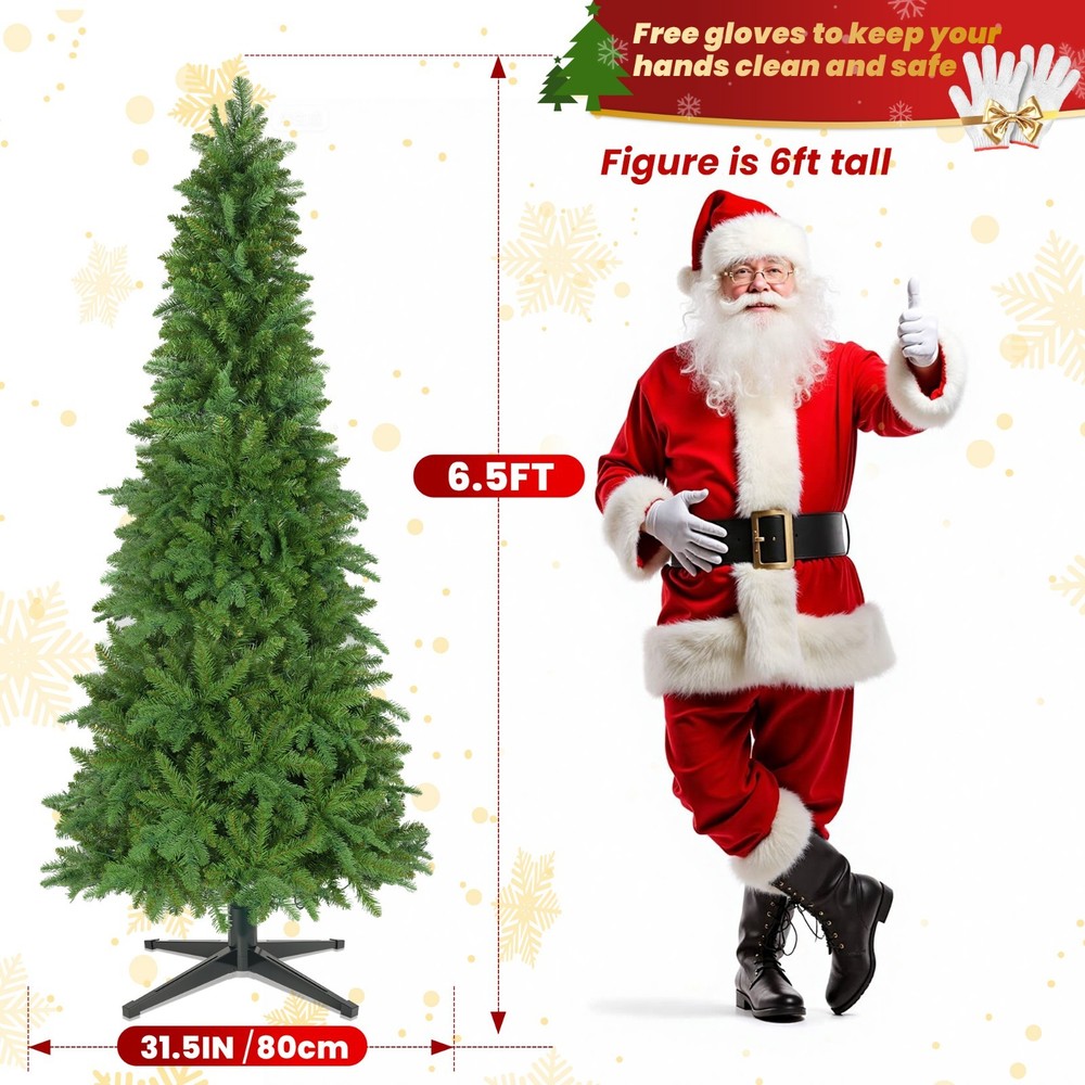Pre-Lit Artificial Pencil Christmas Tree with Rotation Base & Remote