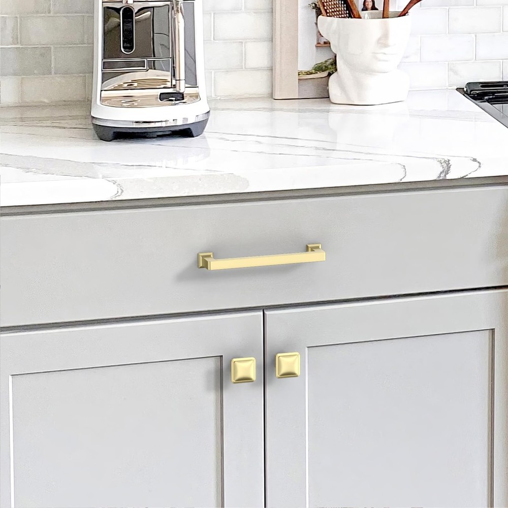 10 Pack 3"(76mm) Brushed Gold Cabinet Pulls Kitchen Cabinet Handles Gold Draw...