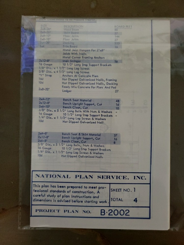 UCANDO B2002 Low Patio Deck Plans Rebagged With Material List NOS