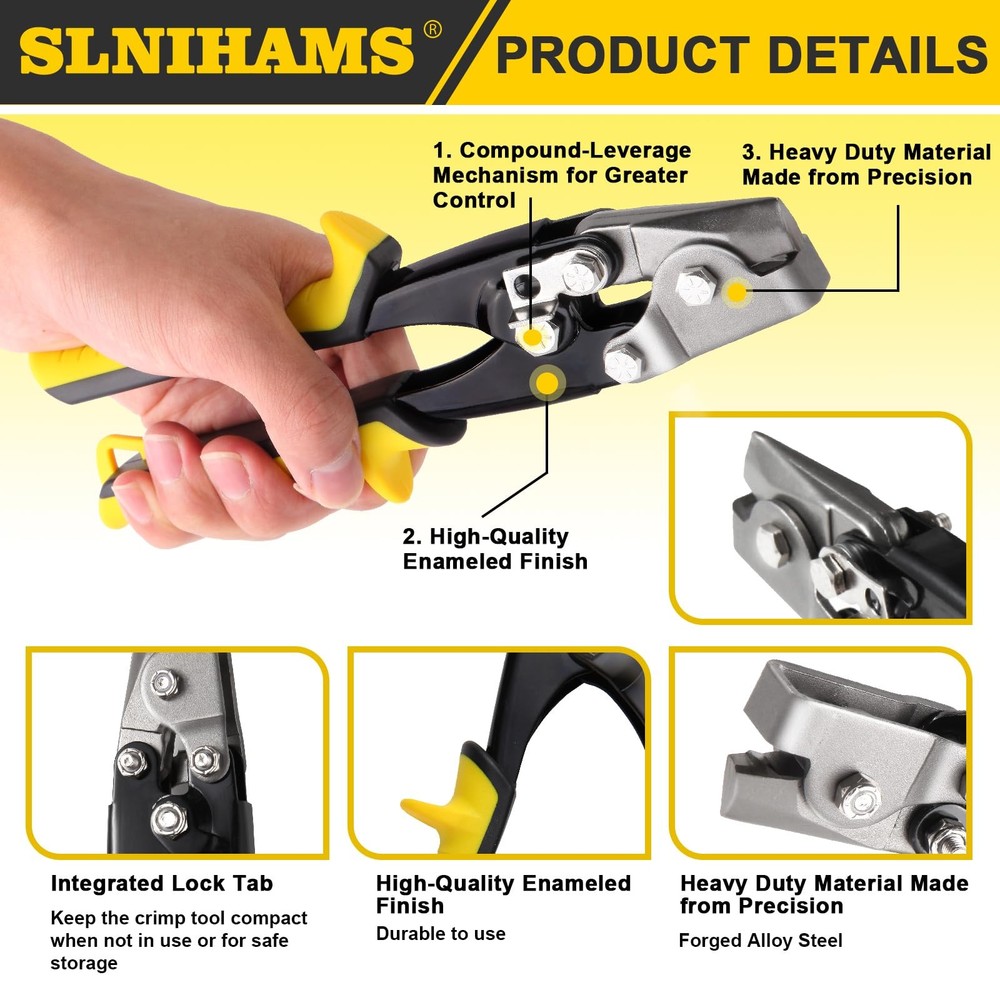 Snap Lock Punch Tool for Sheet Metal, 9”Gutter End Cap Crimper Tools for Viny...