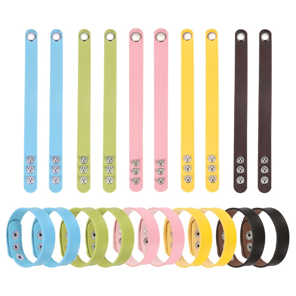 20 Pcs Plain Leather Bracelets Leather Snap Bracelets, Mixed Colors