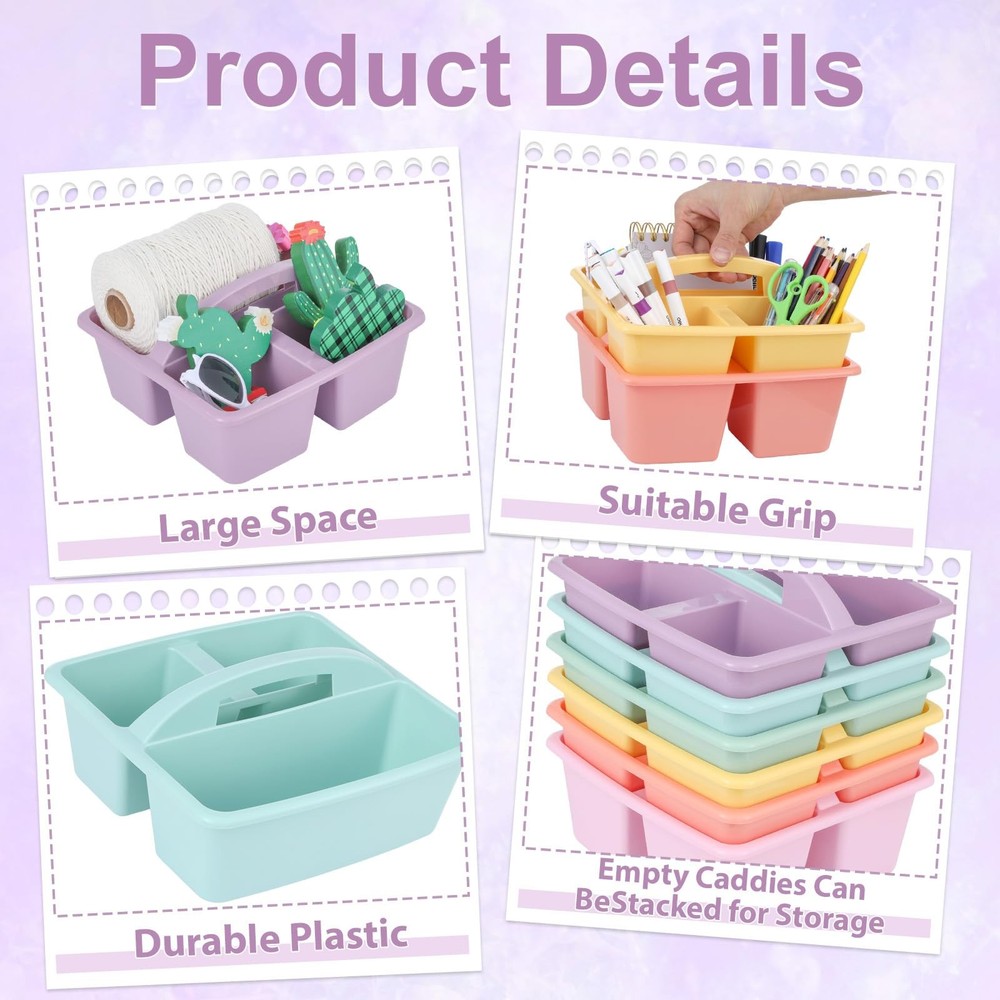 6 Pack Classroom Caddy with Handle Plastic Storage Caddy Organizer with 3 Com...