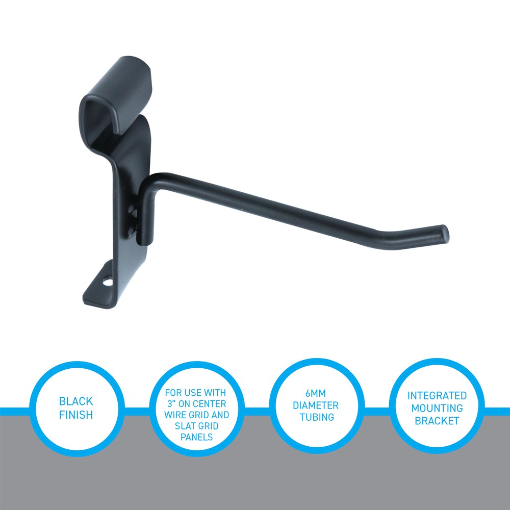 4 inch Black Peg Hook for Wire Grid - 25 Pack