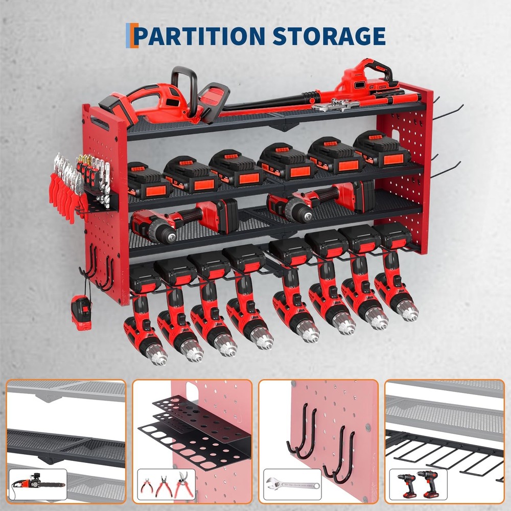 GRAVEE 4 Layer Power Tool Organizer, Heavy Duty Wall Mount Garage Storage