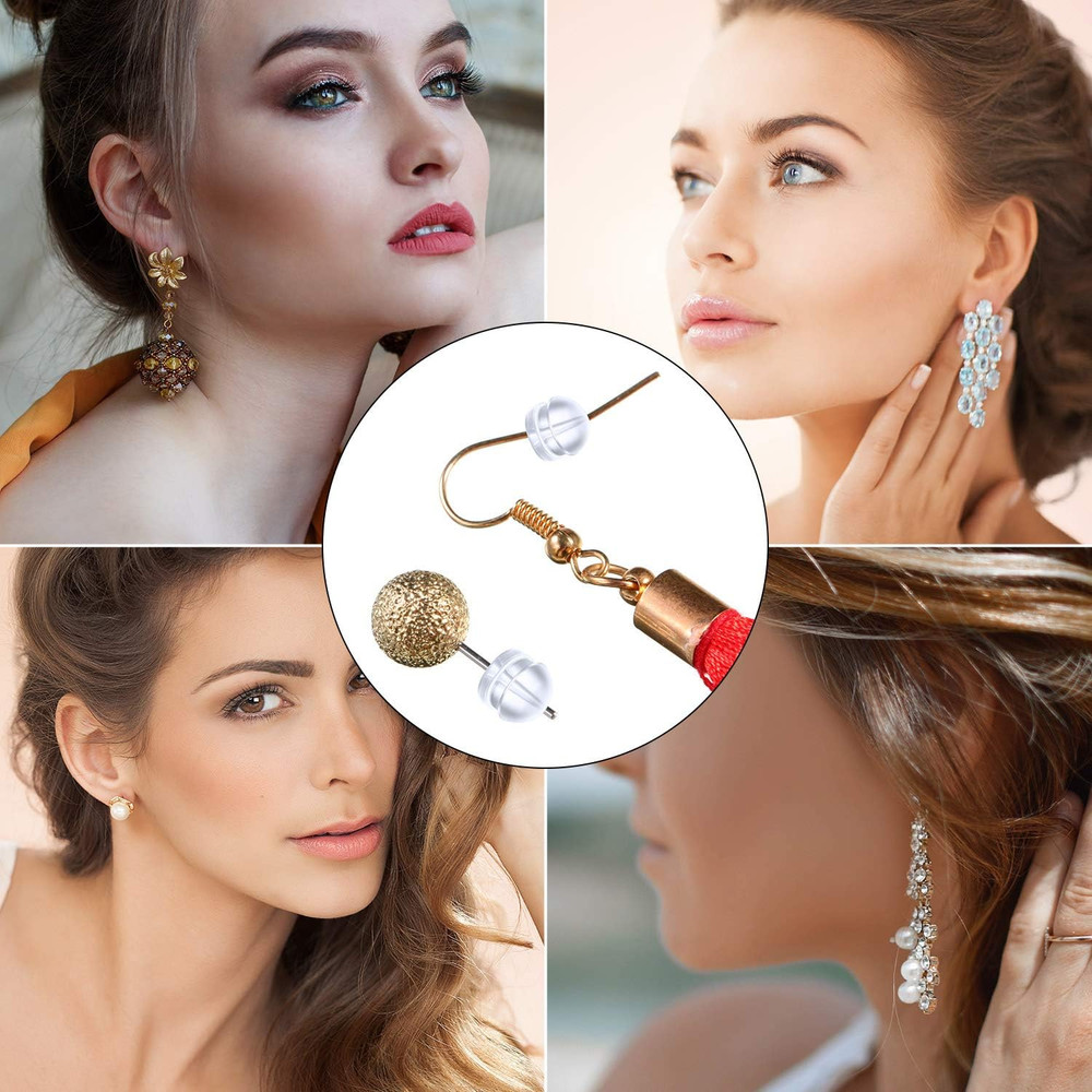 100 Pieces Clear Earring Backs Hamburger Shaped Safety Backs Secure Locking Sili