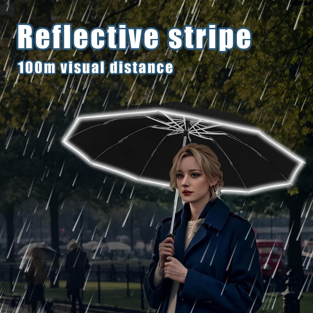 Compact Travel Umbrella, Portable Reverse Folding Car Large 1 BLACK