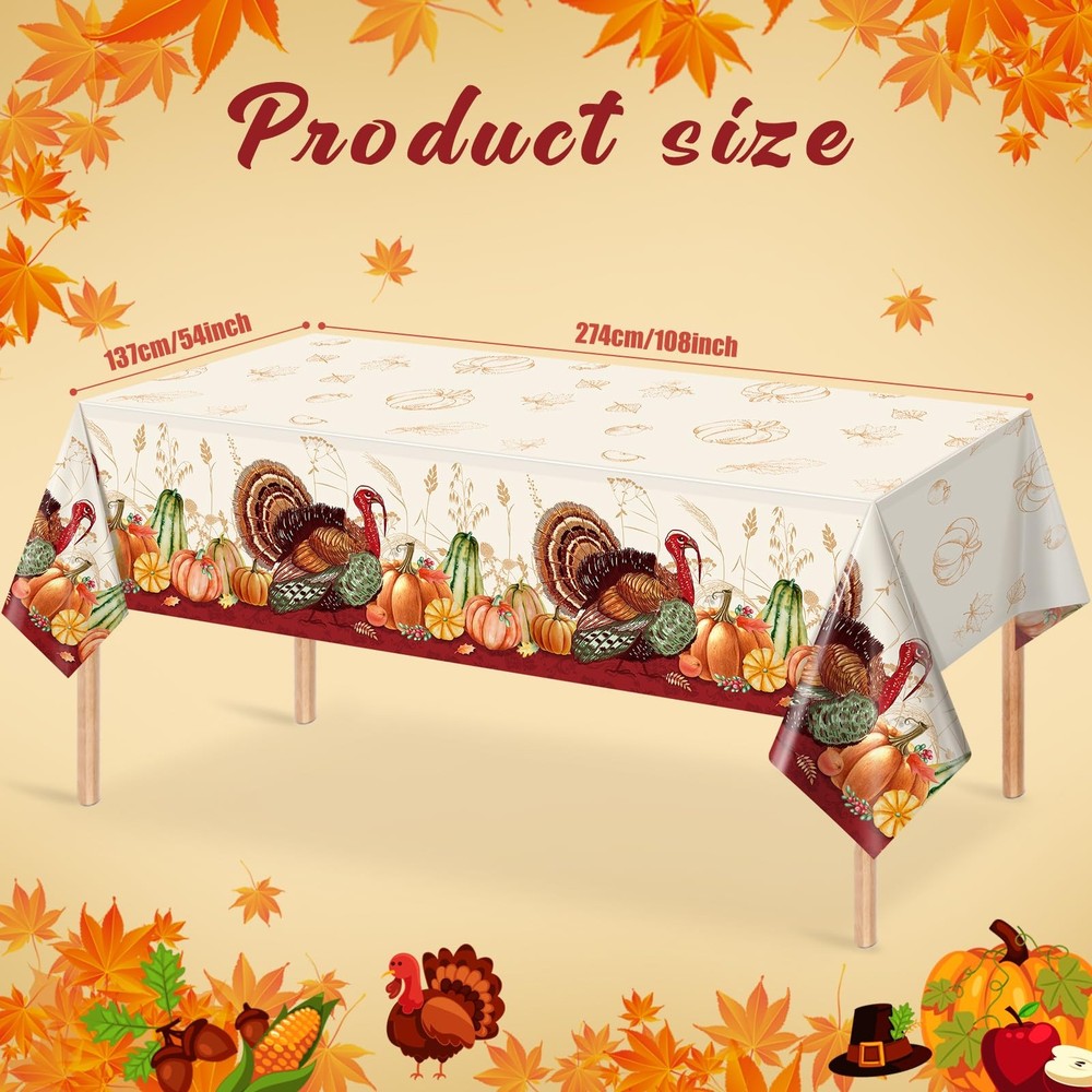 3 Pack Thanksgiving Disposable Tablecloth for Rectangle 3 Pack, Multi Color