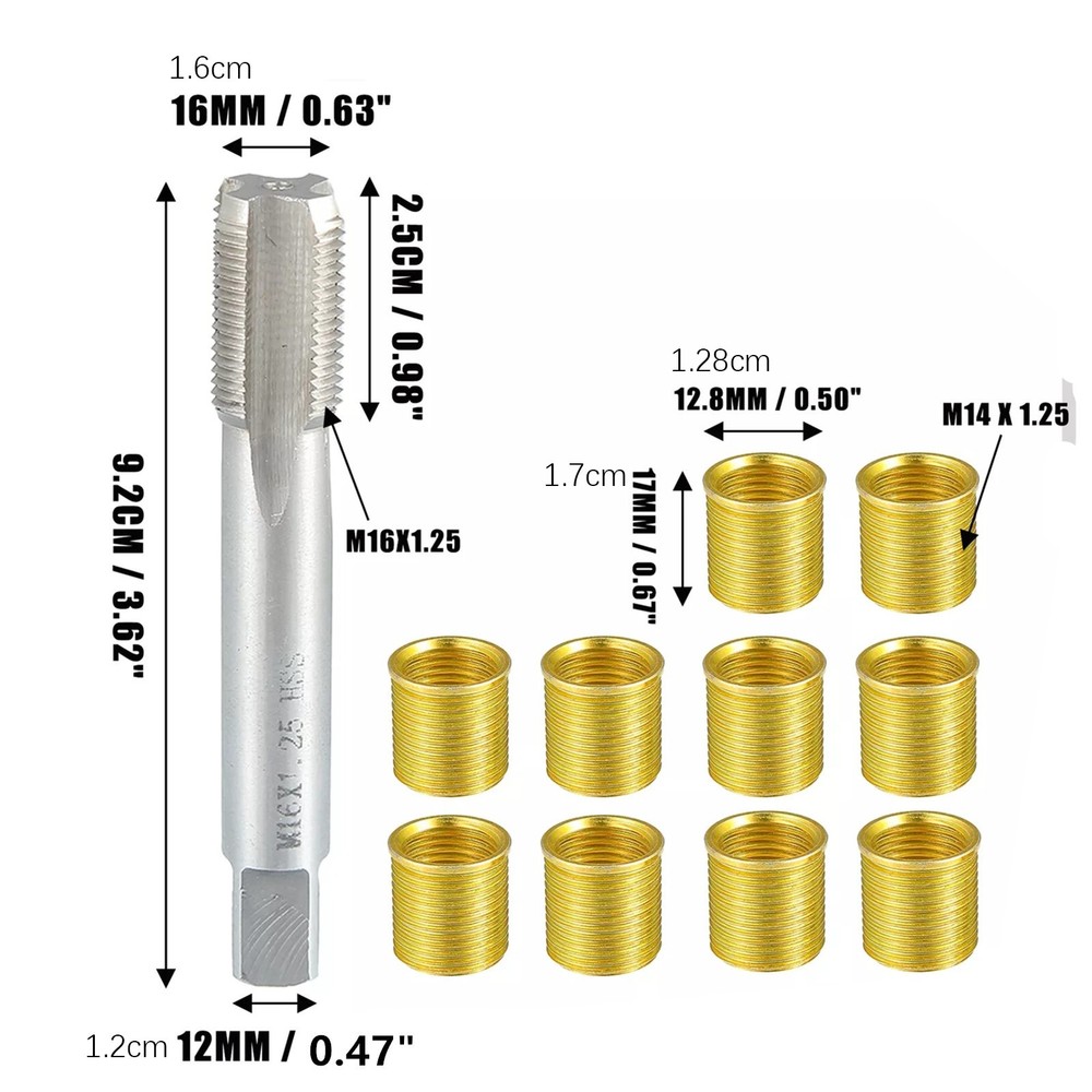 Universal Spark Plug Thread Repair Tools with Inner Inserts and Tap M14x1.25