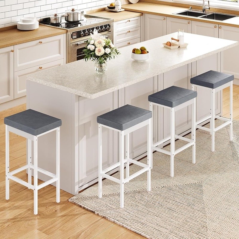 Modern Bar Stool High Density Sponge Soft Seat Sturdy Metal Frame Easy Install
