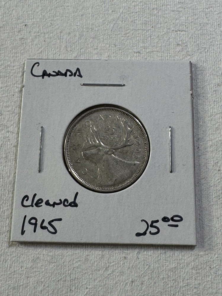 1965 Canada 25 Cents Silver Coin Cleaned