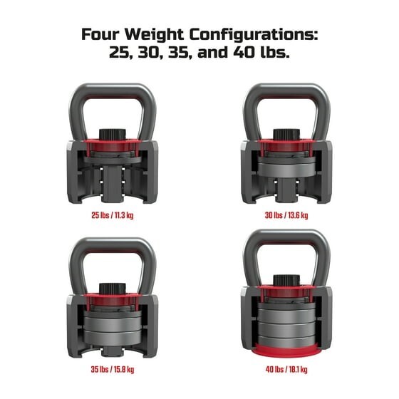 FitRx 25 lbs SmartStack Wide handle Adjustable Kettlebell, 40 lbs, Black