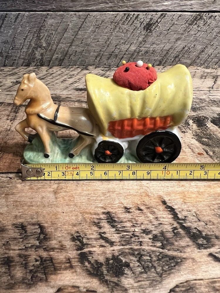 Lusterware Horse Covered Wagon Figure Pin Cushion