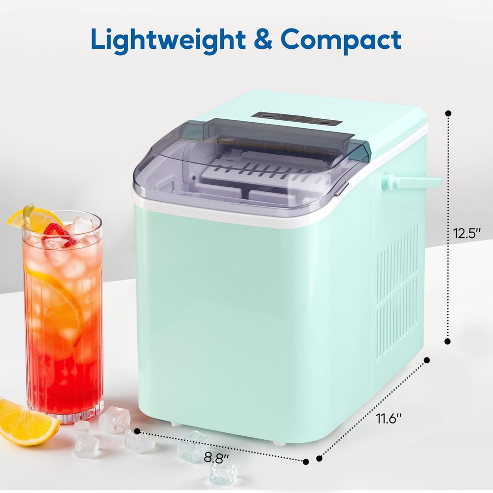 Countertop Ice Maker Machine Self-Cleaning with Scoop Basket & Handle Green