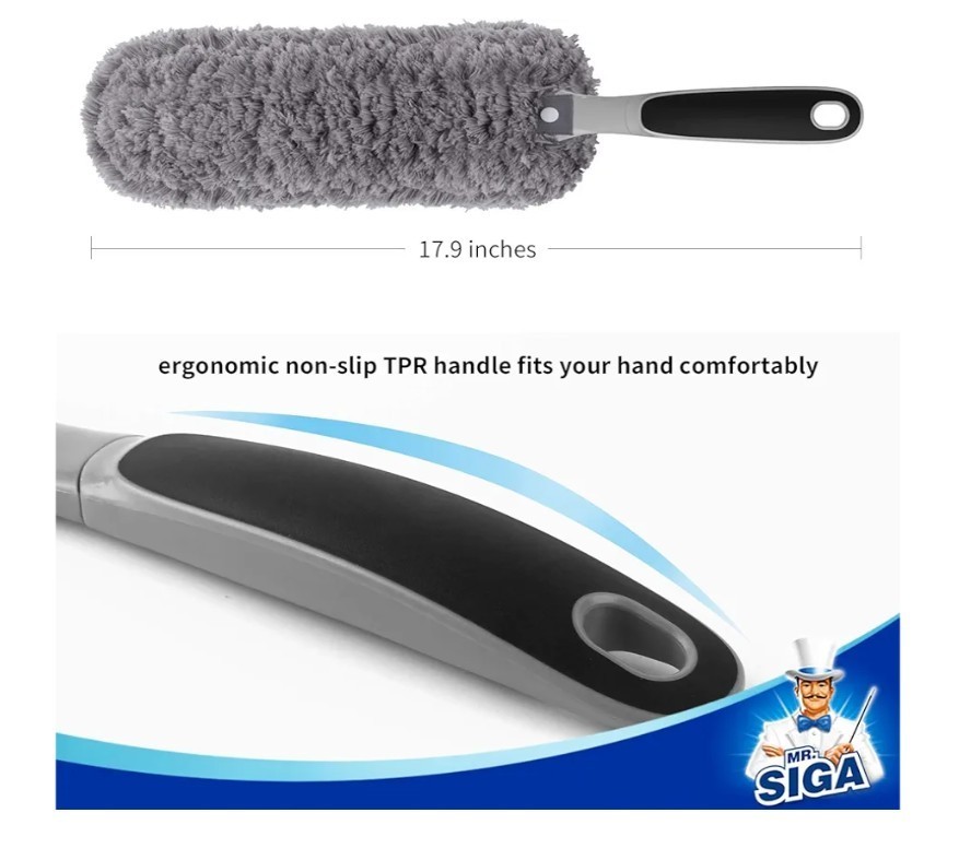 MR.SIGA Lint Free Microfiber Duster, Washable Duster Gray