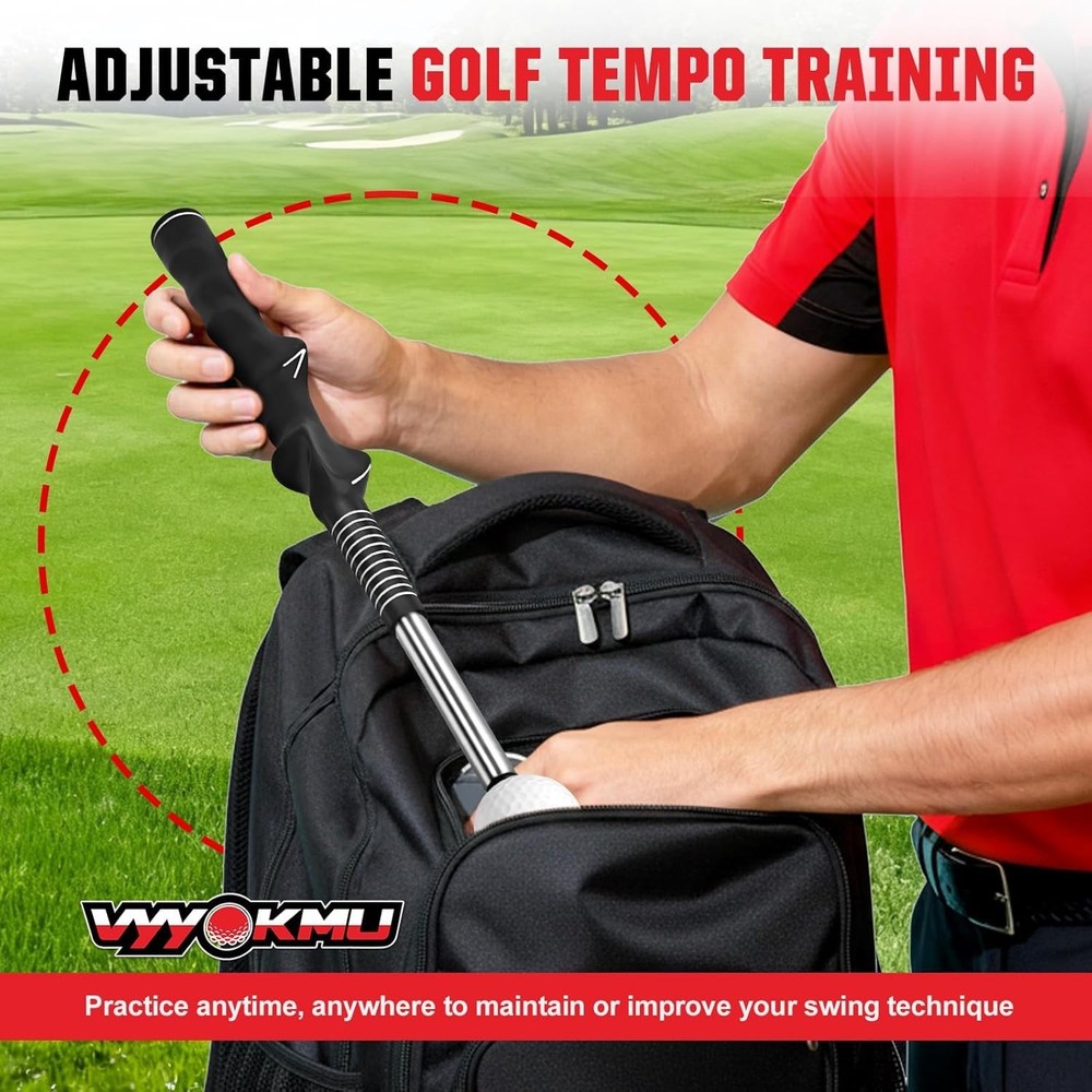 Tempo Stick Golf for Right Hand, Retractable Golf Swing Training Aid with Arm Ba